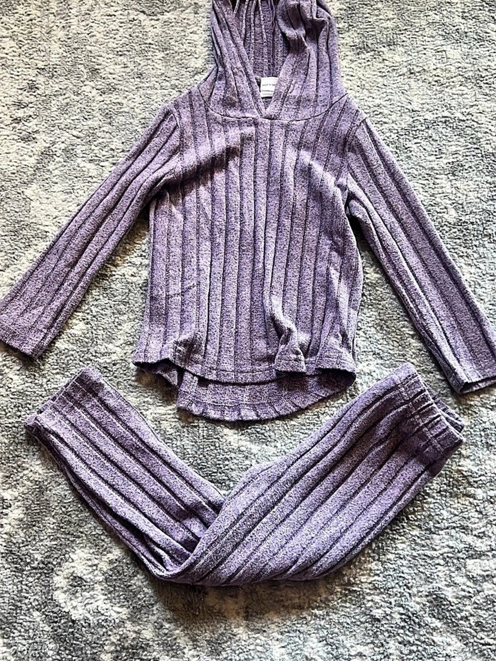 Kids Purple Ribbed Striped Sweater Set